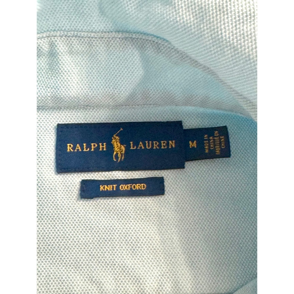 Ralph Lauren Knit Oxford Shirt Mens M Slim Light Blue Pony 100% Cotton 18x26 - Picture 10 of 13